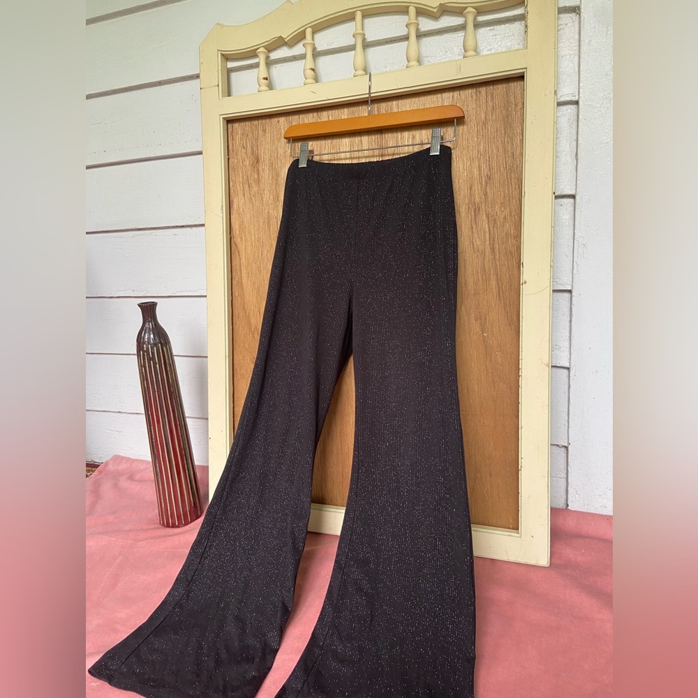 Lily Rose Black Wide Leg Pants with sparkle thread.